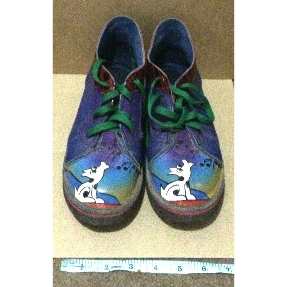 Soletech Colorful Hand Painted Leather Shoes dog wolf Women's Size10.5 (10.75")
